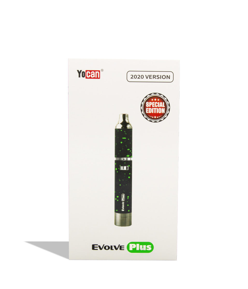 Black Green Spatter packaging Wulf Mods Evolve Plus Concentrate Vaporizer on white background