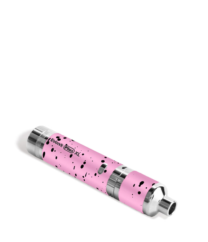 Pink Black Spatter laying down Wulf Mods Evolve Plus XL Concentrate Vaporizer on white background