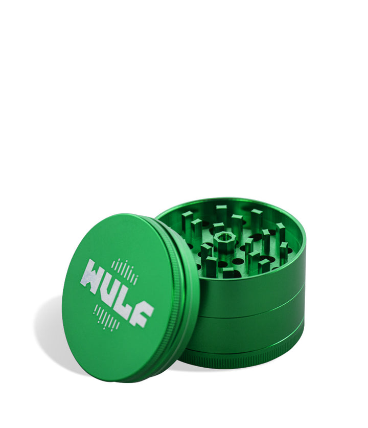 Green Wulf Mods 65mm 4pc Grinder Open View on White Background