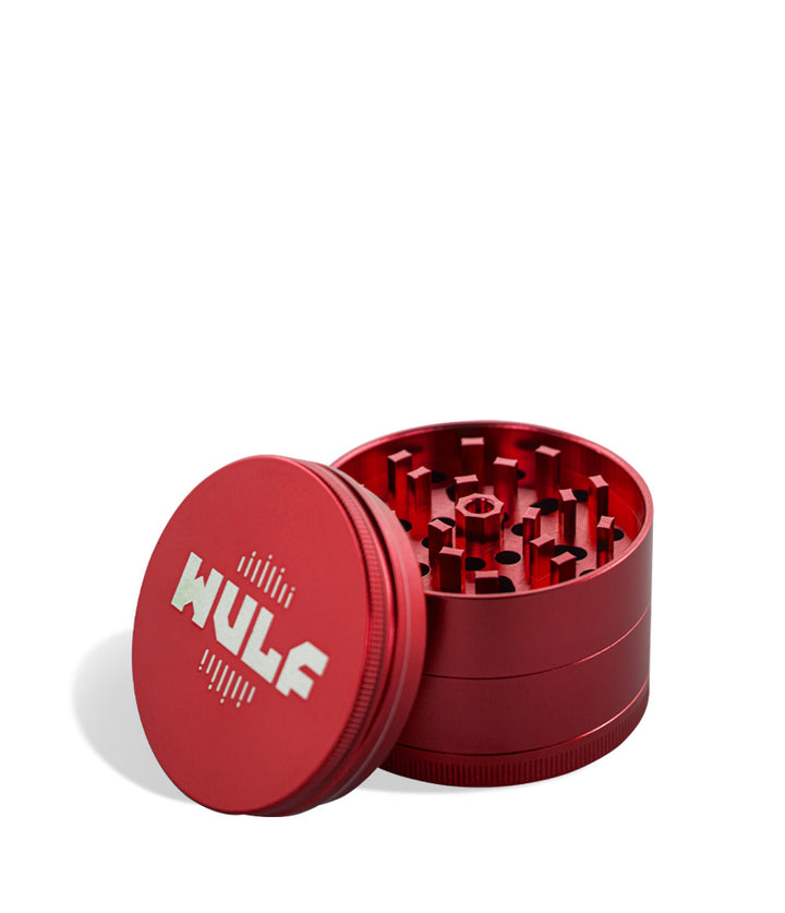 Red Wulf Mods 65mm 4pc Grinder Open View on White Background