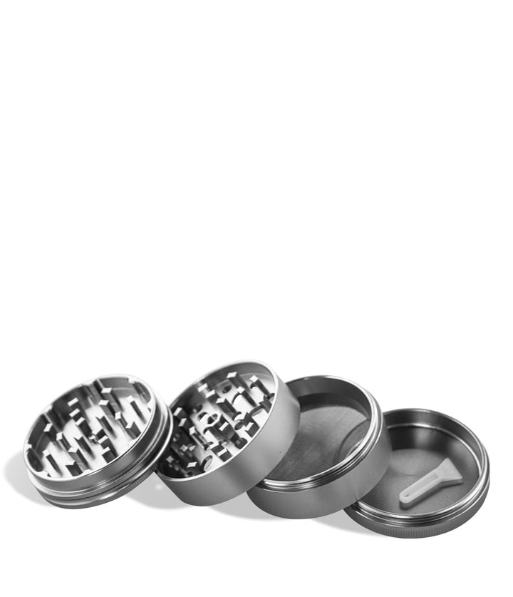 Titanium Wulf Mods 65mm 4pc Grinder Open Apart View on White Background