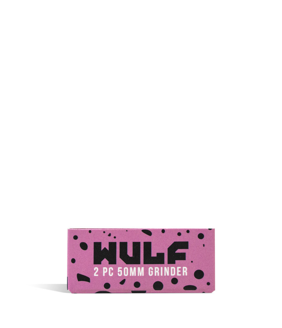 Pink Black Spatter Wulf Mods 2pc 50mm Spatter Grinder Packaging Front View on White Background