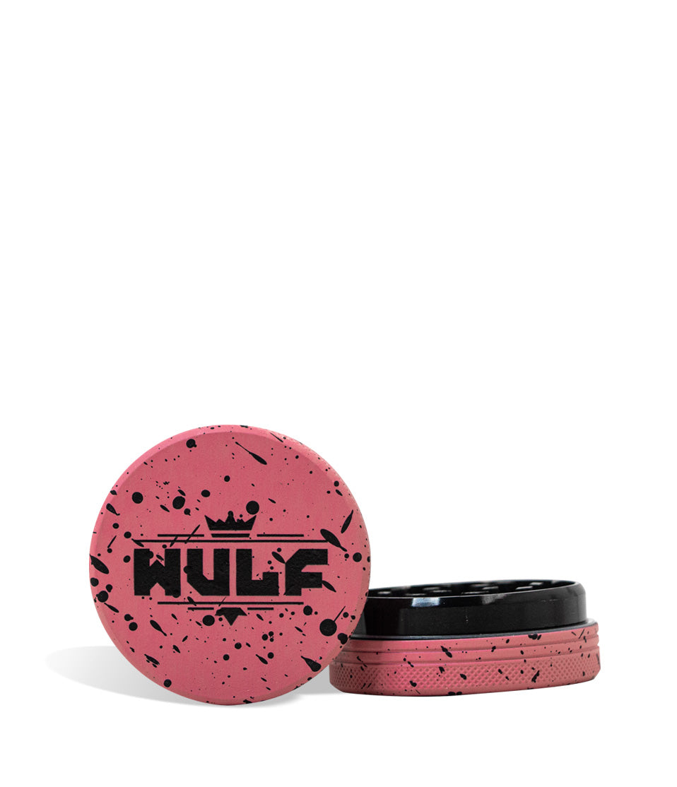 Pink Black Spatter Wulf Mods 2pc 50mm Spatter Grinder Front View on White Background