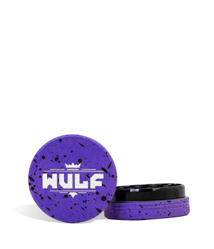 Purple Black Spatter Wulf Mods 2pc 50mm Spatter Grinder Front View on White Background