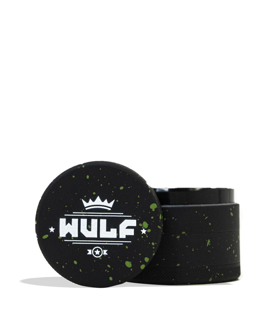 Black Green Spatter Wulf Mods 4pc 65mm Spatter Grinder on white background