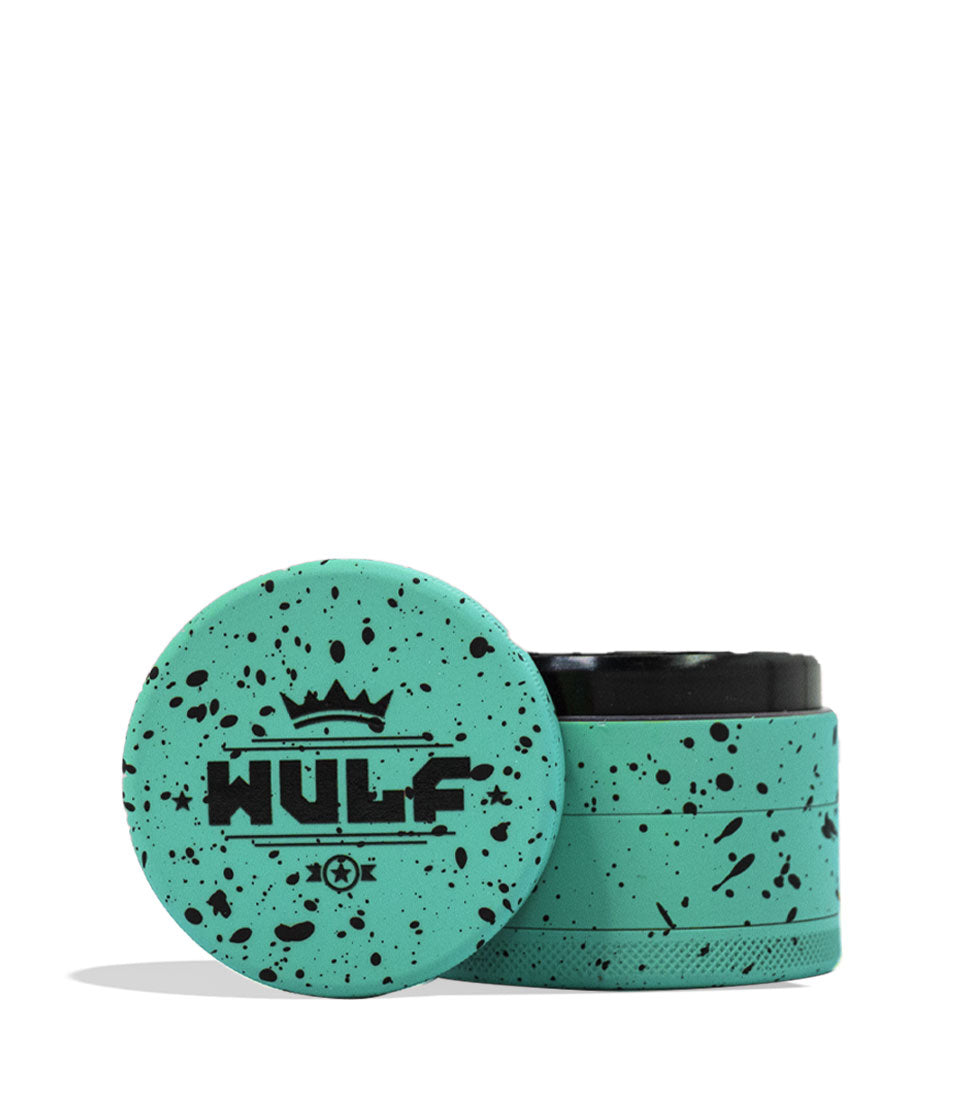 Teal Black Spatter Wulf Mods 4pc 65mm Spatter Grinder on white background