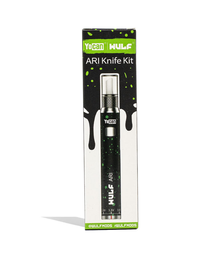 Black Green Spatter Wulf Mods ARI Hot Knife packaging on white background