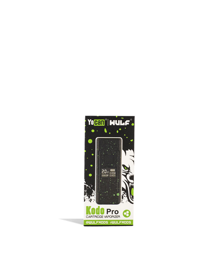 Black Green Spatter packaging Wulf Mods KODO Pro Cartridge Vaporizer on white background