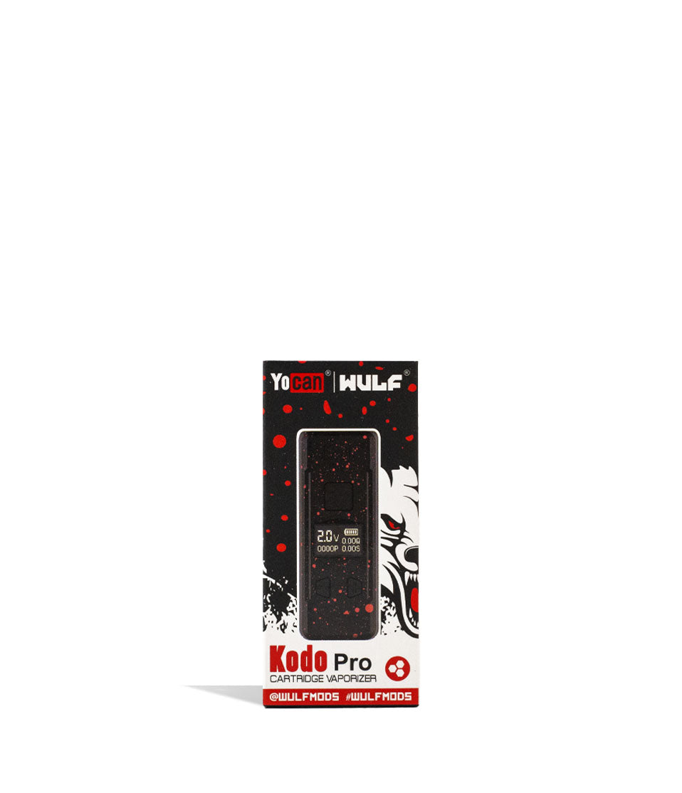 Black Red Spatter packaging Wulf Mods KODO Pro Cartridge Vaporizer on white background