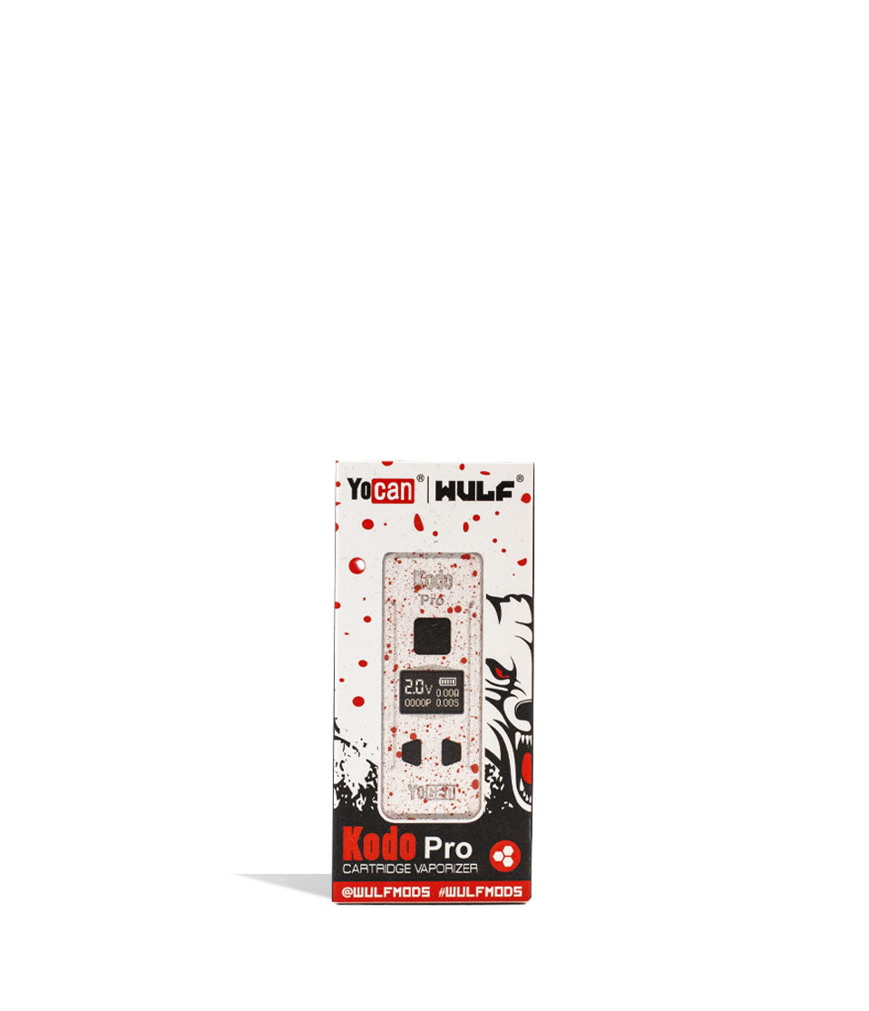 White Red Spatter packaging Wulf Mods KODO Pro Cartridge Vaporizer on white background