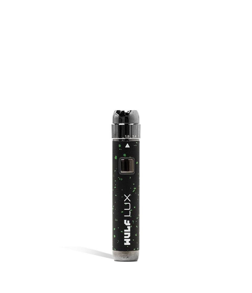 Black Green Spatter Wulf Mods LUX Cartridge Vaporizer on white background