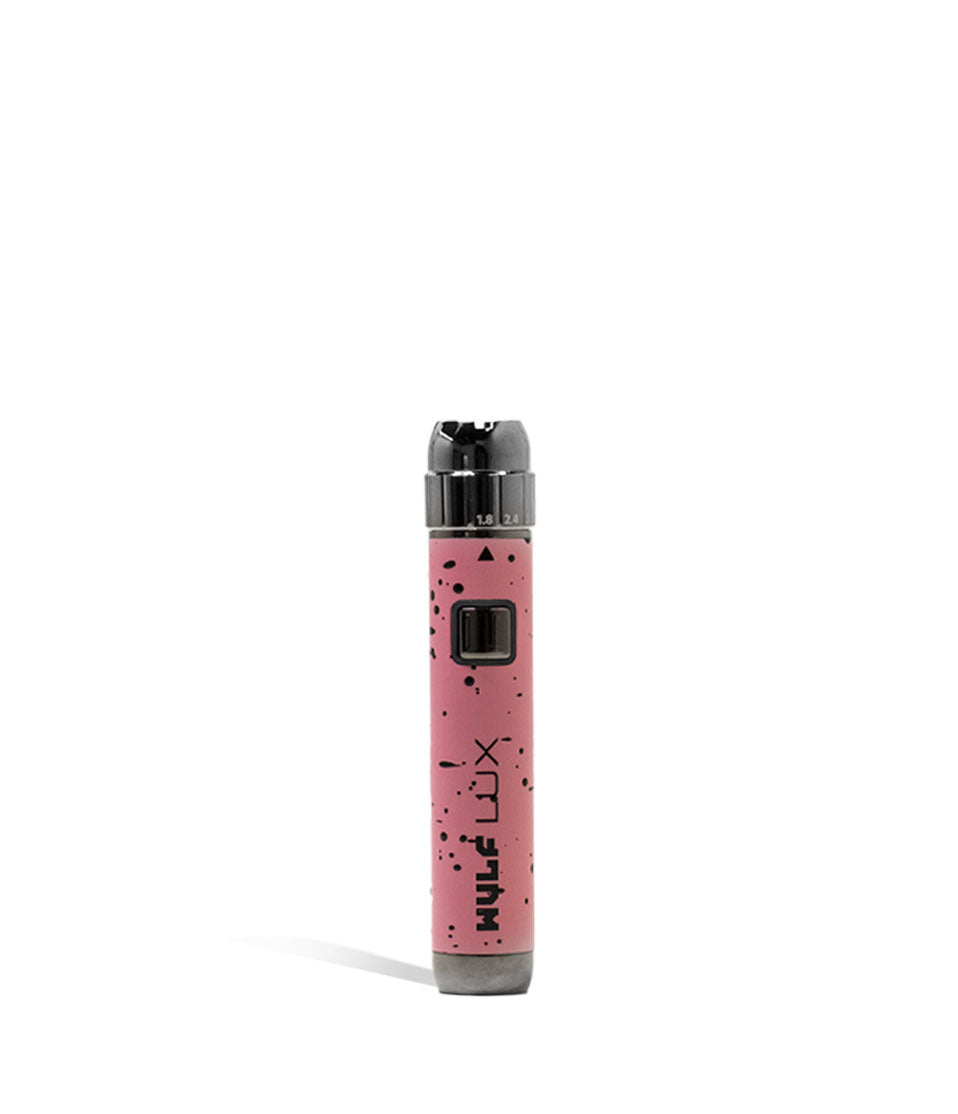 Pink Black Spatter Wulf Mods LUX Cartridge Vaporizer on white background