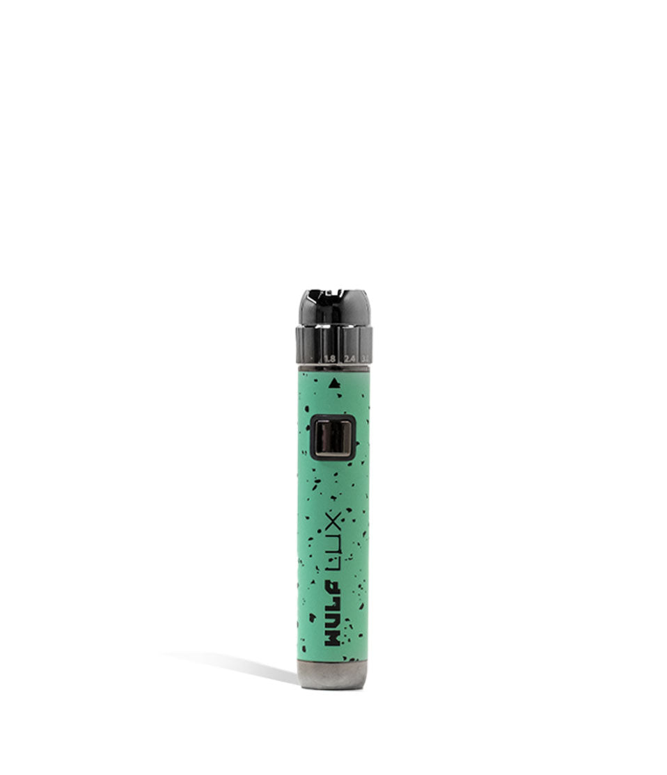 Teal Black Spatter Wulf Mods LUX Cartridge Vaporizer on white background