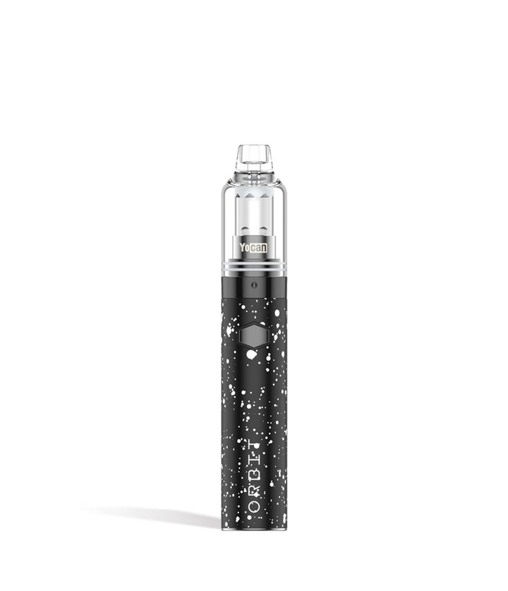 Black White Spatter front view Wulf Mods Orbit Concentrate Vaporizer on white studio background