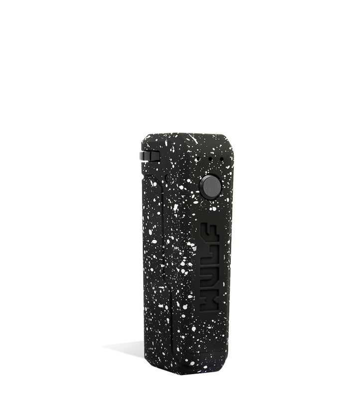 Black White Spatter Wulf Mods UNI Adjustable Cartridge Vaporizer Side View on White Background